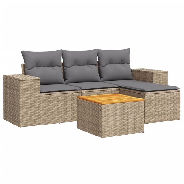 vidaXL Salon de jardin avec coussins 5 Pièces beige résine tressée