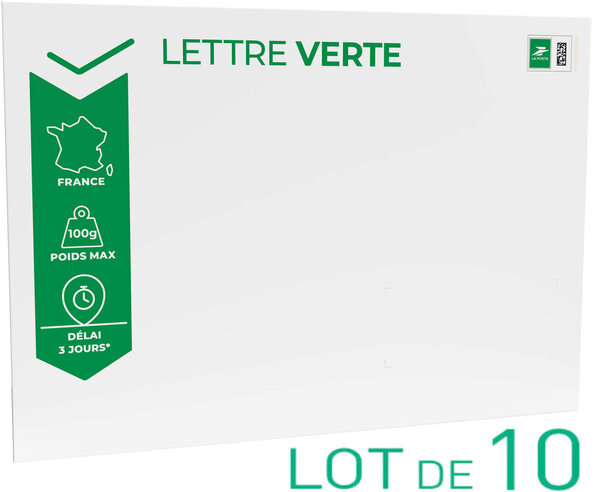 Prêt-à-Poster - Lettre Verte - 100g - Format C4 - Enveloppes en lot de 10