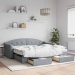 vidaXL Lit de jour avec gigogne et tiroirs gris clair 90x190 cm tissu