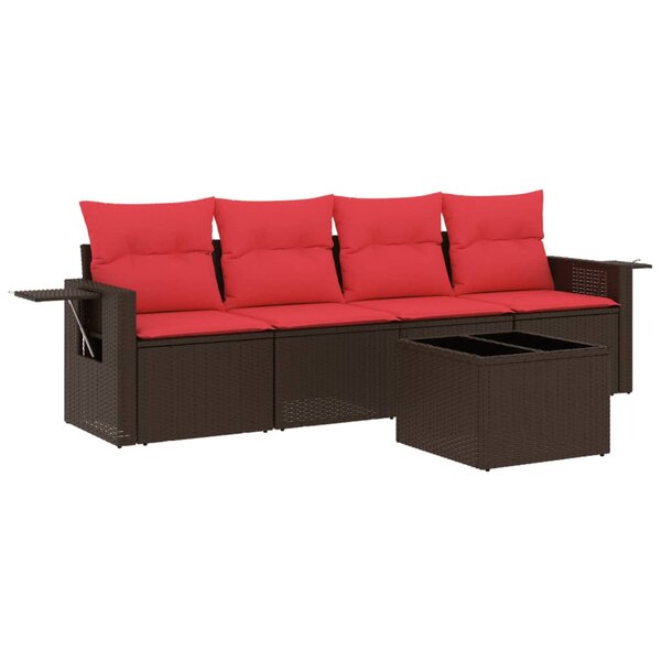 vidaXL Salon de jardin avec coussins 5 Pièces marron résine tressée
