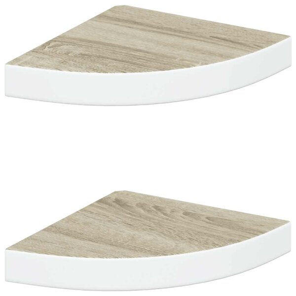 vidaXL Étagères d'angle murales 2 Pièces Chêne et blanc 25x25x3 8 cm MDF
