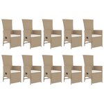 vidaXL Ensemble à manger de jardin et coussins 11 Pièces beige poly rotin