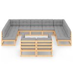 vidaXL Salon de jardin 11 Pièces avec coussins Bois de pin massif