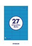 20 planches a4 - 27 étiquettes 70 mm x 31 mm autocollantes bleu par planche pour tous types imprimantes - jet d'encre/laser/photocopieuse