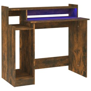 vidaXL Bureau et lumières LED Chêne fumé 97x45x90 cm Bois d'ingénierie