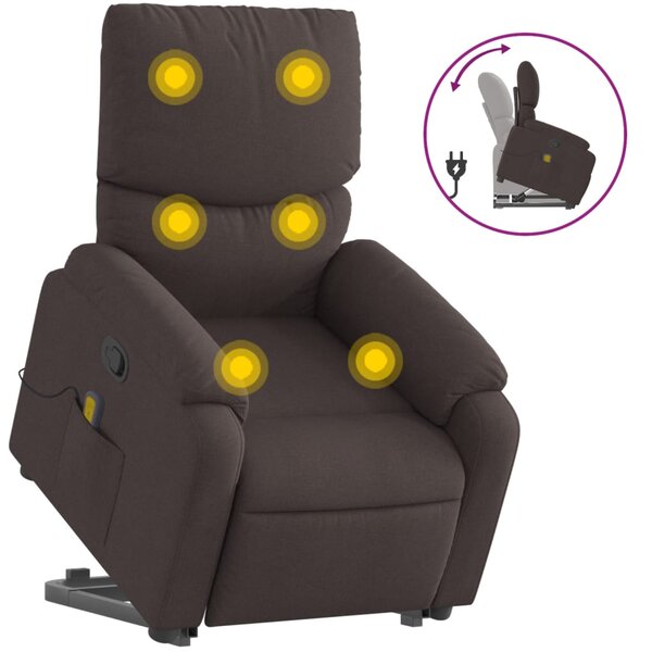 vidaXL Fauteuil inclinable de massage Marron foncé Tissu