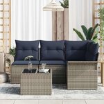 vidaXL Ensemble de canapé de jardin avec coussin 5 Pièces Gris polyrotin