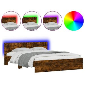 vidaXL Cadre de lit avec tête de lit et LED chêne fumé 160x200 cm