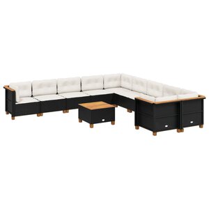 vidaXL Salon de jardin 11 Pièces avec coussins noir résine tressée