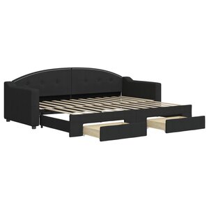 vidaXL Lit de jour avec gigogne et tiroirs sans matelas noir 80x200 cm