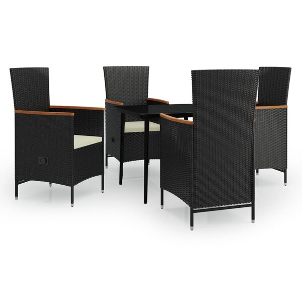 vidaXL Ensemble à manger de jardin avec coussins 5 Pièces Noir