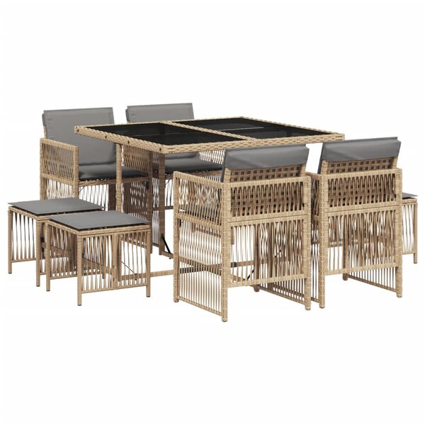 vidaXL Ensemble à manger de jardin et coussins 9 Pièces mélange beige