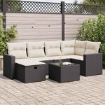 vidaXL Salon de jardin 7 Pièces avec coussins noir résine tressée