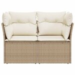 vidaXL Canapé de jardin avec coussins 2 places beige résine tressée