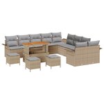 vidaXL Set de canapé de jardin 14 pièces avec coussins beiges en rattan poly acacia.