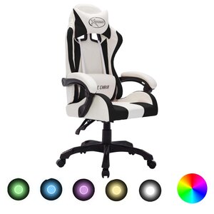 vidaXL Fauteuil de jeux vidéo avec LED RVB Blanc et noir Similicuir