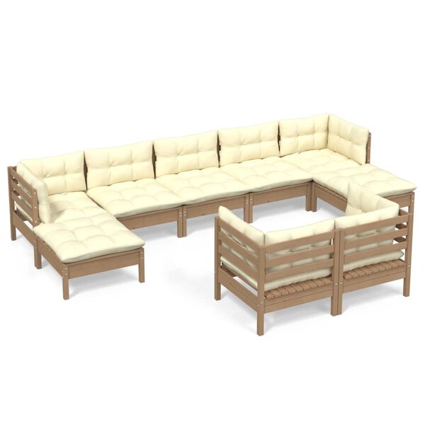 vidaXL Salon de jardin 9 Pièces avec coussins Marron miel Bois de pin