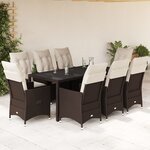 vidaXL Ensemble à manger de jardin et coussins 9 Pièces marron poly rotin