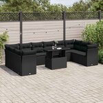 vidaXL Salon de jardin 11 Pièces avec coussins noir résine tressée