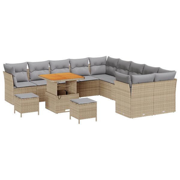 Ensemble de canapé de jardin 13 pièces avec coussins  beige  poly rotin  acacia