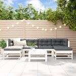 vidaXL Salon de jardin 7 Pièces avec coussins blanc bois massif