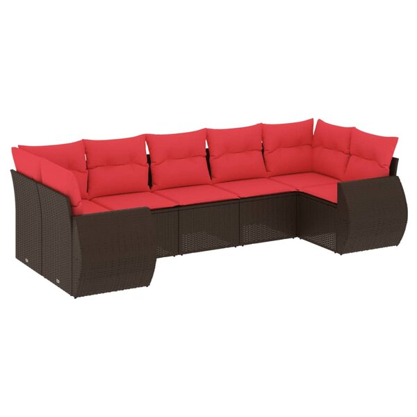 vidaXL Salon de jardin avec coussins 7 Pièces marron résine tressée