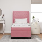 Lit Box Spring avec Matelas Rose 90x200 cm en Velours
