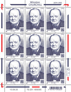 Feuille de 9 timbres - Winston Churchill (1874-1965) - Lettre Internationale