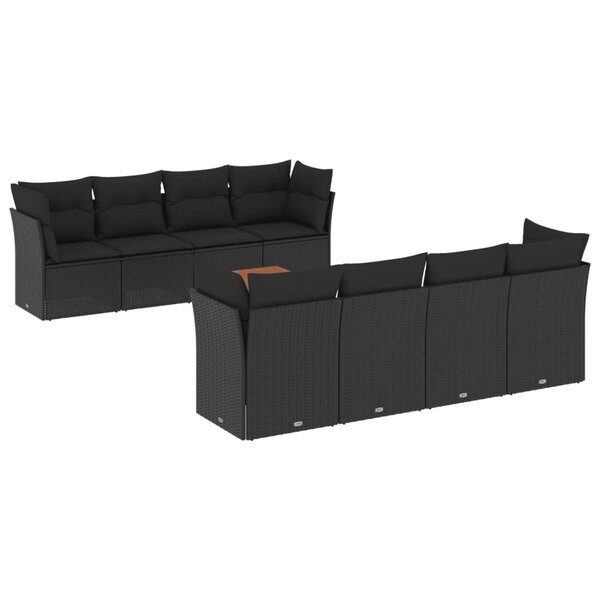 vidaXL Salon de jardin 9 Pièces avec coussins noir résine tressée