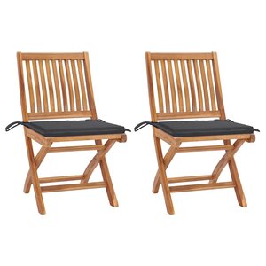 vidaXL Chaises de jardin lot de 2 et coussins anthracite Bois de teck
