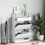 vidaXL Meuble à chaussures avec tiroir et plateau en verre Bois Blanc