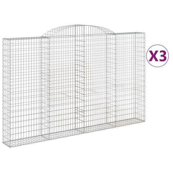 vidaXL Paniers à gabions arqués 3 Pièces 300x30x180/200 cm fer galvanisé