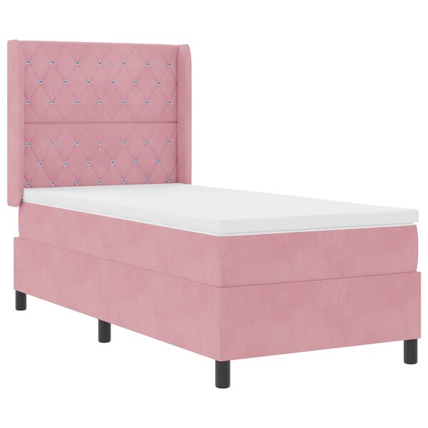 Lit Box Spring vidaXL avec Matelas et LED Rose 90x200 cm Velours