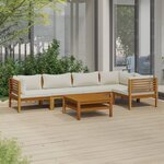 vidaXL Salon de jardin 6 Pièces avec coussin crème Bois d'acacia solide