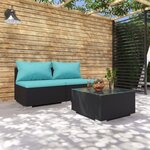 vidaXL Salon de jardin 3 Pièces avec coussins Résine tressée Noir