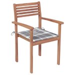 vidaXL Chaises de jardin lot de 4 avec coussins à carreaux gris Teck
