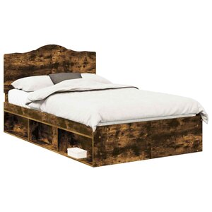 vidaXL Cadre de lit Chêne fumé 120 x 190 cm Pin massif