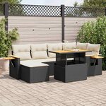 vidaXL Salon de jardin avec coussins 7 Pièces noir résine tressée acacia