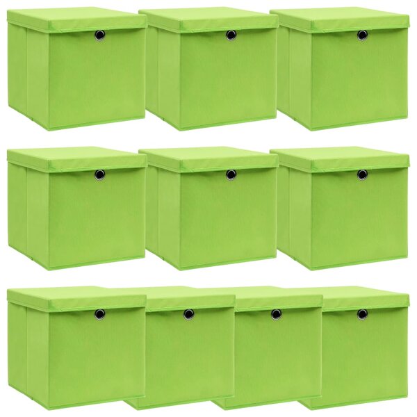 vidaXL Boîtes de rangement avec couvercles 10Pièces Vert 32x32x32cm Tissu