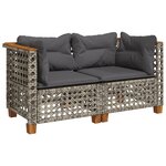 vidaXL Canapés d'angle de jardin et coussins 2 Pièces gris résine tressée