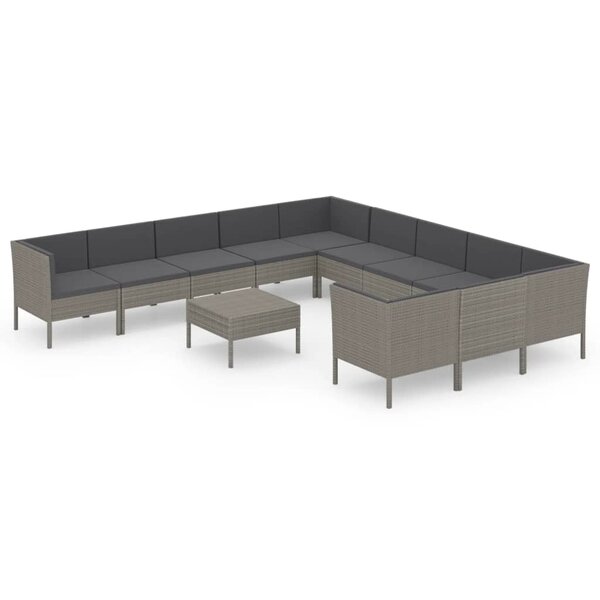 vidaXL Salon de jardin 12 Pièces avec coussins Résine tressée Gris