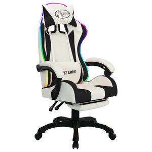 Chaise fauteuil siège pivotante de bureau informatique étude de jeux vidéo avec LED RVB et similicuir noir 02_0024208