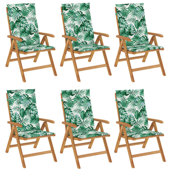 vidaXL Chaises de jardin inclinables et coussins lot de 6 bois teck