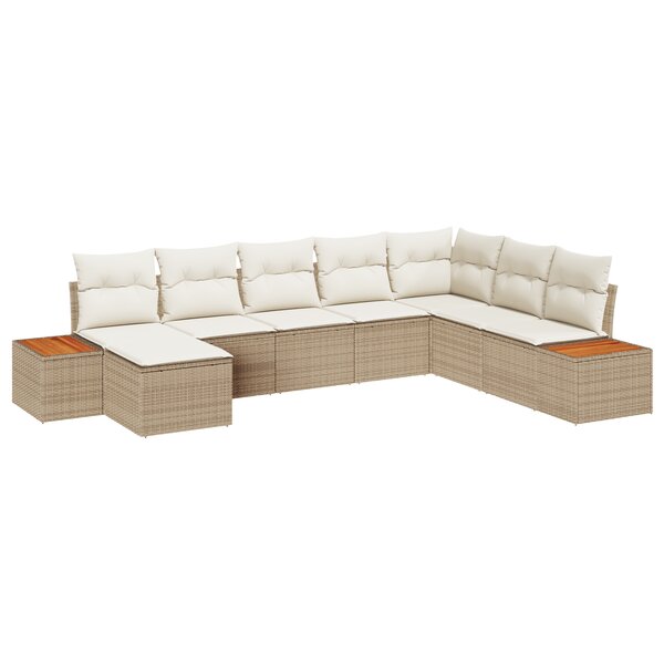 Ensemble de Canapé de Jardin 8 Pièces avec Coussins Beige en Rattan Poly