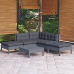 vidaXL Salon de jardin 6 Pièces avec coussins gris bois de pin