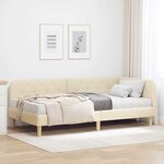 vidaXL Cadre de lit d'angle avec matelas Crème 90 x 190 cm tissu