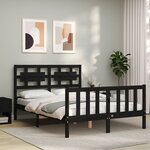 vidaXL Cadre de lit avec tête de lit noir 140x190 cm bois massif