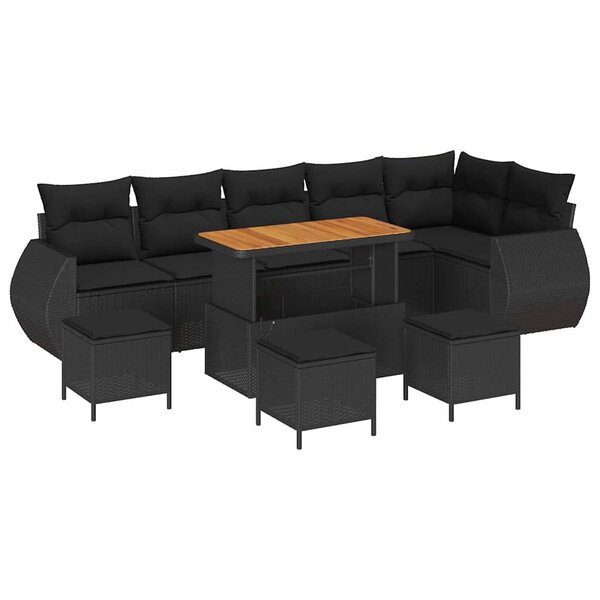 vidaXL Ensemble de canapé de jardin 10 Pièces Noir polyrotin