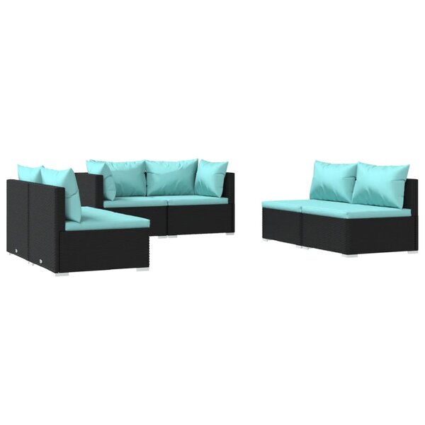 vidaXL Salon de jardin 6 Pièces avec coussins Résine tressée Noir