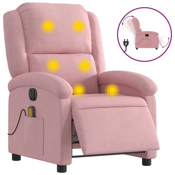 vidaXL Fauteuil inclinable de massage électrique rose velours